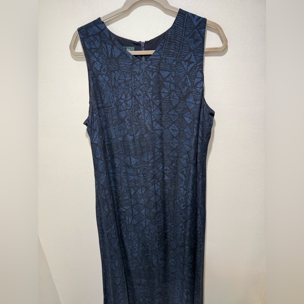 Vintage 90s Lauren Ralph Lauren 100% Silk Navy Black Geometric Maxi Dress Sz 16